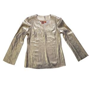 Tory Burch Silk Long Sleeve Blouse Gold Metallic Tunic-Size 10 Luxury